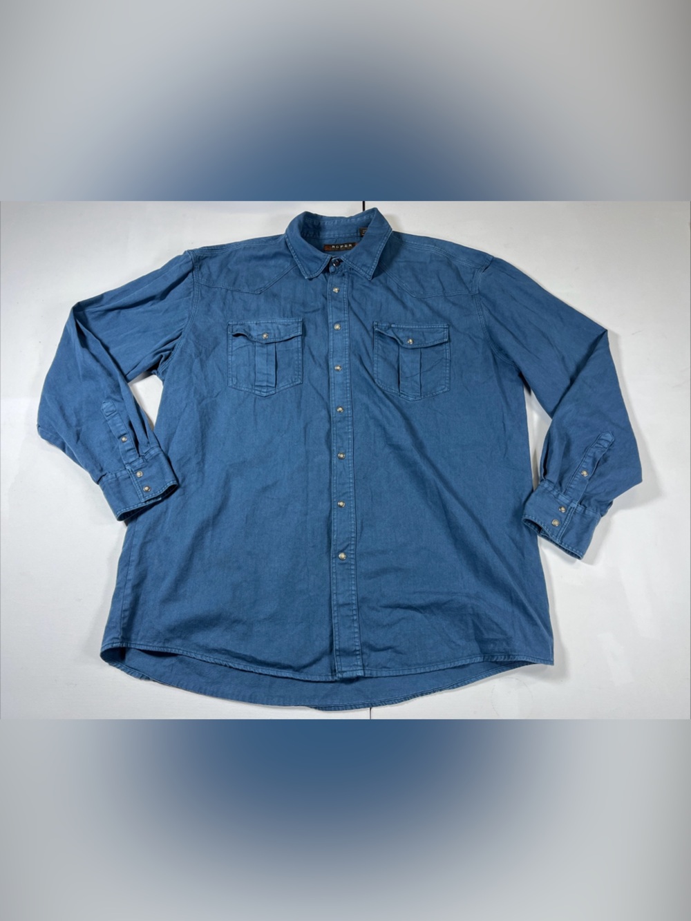 Roper Shirt Pearl Snap Blue Western Button Cowboy Rodeo Pockets Cotton Men’s XL